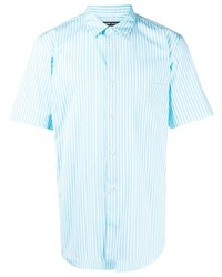 Мужская голубая рубашка с коротким рукавом в вертикальную полоску от Comme des Garcons Homme Deux