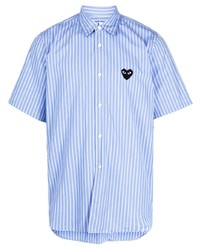 Мужская голубая рубашка с коротким рукавом в вертикальную полоску от Comme des Garcons