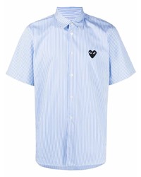 Мужская голубая рубашка с коротким рукавом в вертикальную полоску от Comme Des Garcons Play