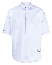 Мужская голубая рубашка с коротким рукавом в вертикальную полоску от Izzue