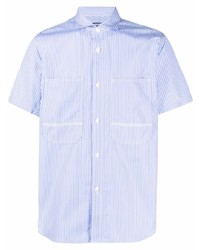 Мужская голубая рубашка с коротким рукавом в вертикальную полоску от Junya Watanabe MAN