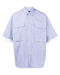 Мужская голубая рубашка с коротким рукавом в вертикальную полоску от Juun.J