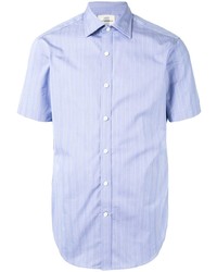 Мужская голубая рубашка с коротким рукавом в вертикальную полоску от Kent & Curwen