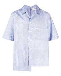 Мужская голубая рубашка с коротким рукавом в вертикальную полоску от Lanvin