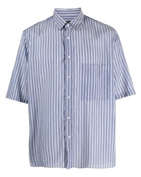 Мужская голубая рубашка с коротким рукавом в вертикальную полоску от Low Brand