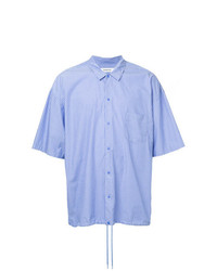 Мужская голубая рубашка с коротким рукавом в вертикальную полоску от Monkey Time