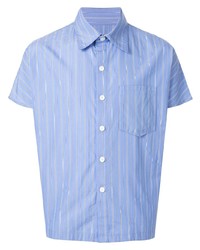 Мужская голубая рубашка с коротким рукавом в вертикальную полоску от Necessity Sense
