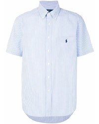 Мужская голубая рубашка с коротким рукавом в вертикальную полоску от Polo Ralph Lauren
