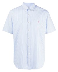Мужская голубая рубашка с коротким рукавом в вертикальную полоску от Polo Ralph Lauren
