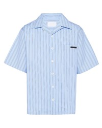 Мужская голубая рубашка с коротким рукавом в вертикальную полоску от Prada