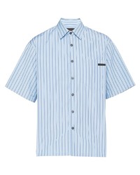 Мужская голубая рубашка с коротким рукавом в вертикальную полоску от Prada