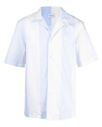 Мужская голубая рубашка с коротким рукавом в вертикальную полоску от Salvatore Ferragamo