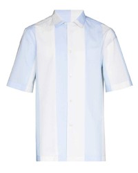 Мужская голубая рубашка с коротким рукавом в вертикальную полоску от Salvatore Ferragamo