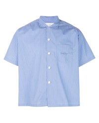 Мужская голубая рубашка с коротким рукавом в вертикальную полоску от Second/Layer