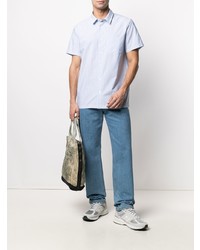 Мужская голубая рубашка с коротким рукавом в вертикальную полоску от A.P.C.