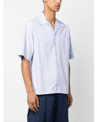 Мужская голубая рубашка с коротким рукавом в вертикальную полоску от Marni