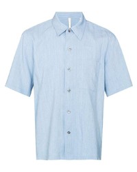 Мужская голубая рубашка с коротким рукавом в вертикальную полоску от Sunflower