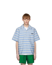 Мужская голубая рубашка с коротким рукавом в горизонтальную полоску от Prada