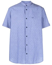 Мужская голубая рубашка с коротким рукавом в горошек от Armani Exchange