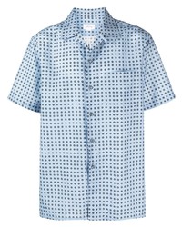 Мужская голубая рубашка с коротким рукавом в горошек от Brioni