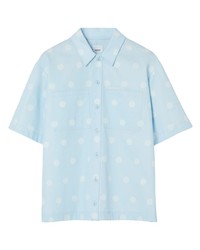 Мужская голубая рубашка с коротким рукавом в горошек от Burberry