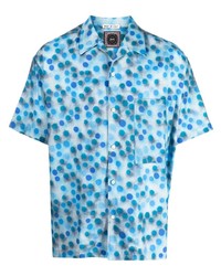 Мужская голубая рубашка с коротким рукавом в горошек от Destin