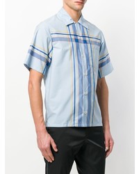 Мужская голубая рубашка с коротким рукавом в клетку от Prada