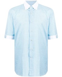 Мужская голубая рубашка с коротким рукавом в клетку от Stefano Ricci
