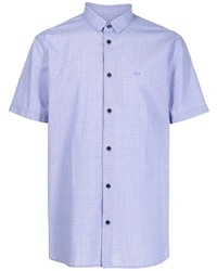 Мужская голубая рубашка с коротким рукавом в мелкую клетку от Armani Exchange