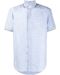Мужская голубая рубашка с коротким рукавом в мелкую клетку от Brioni