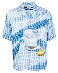 Мужская голубая рубашка с коротким рукавом в мелкую клетку от Jacquemus