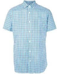 Мужская голубая рубашка с коротким рукавом в мелкую клетку от Kent & Curwen
