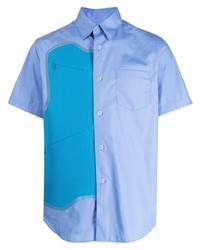 Мужская голубая рубашка с коротким рукавом в сеточку от Fumito Ganryu