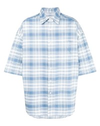 Мужская голубая рубашка с коротким рукавом в шотландскую клетку от Ami Paris