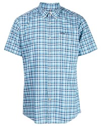 Мужская голубая рубашка с коротким рукавом в шотландскую клетку от Barbour