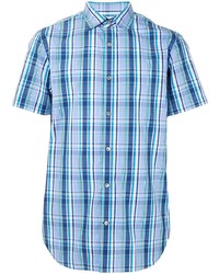 Мужская голубая рубашка с коротким рукавом в шотландскую клетку от Kent & Curwen
