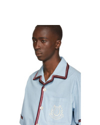 Мужская голубая рубашка с коротким рукавом из шамбре от Gucci