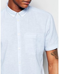 Мужская голубая рубашка с коротким рукавом из шамбре от Minimum