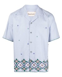 Мужская голубая рубашка с коротким рукавом с вышивкой от Baziszt