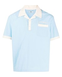 Мужская голубая рубашка с коротким рукавом с вышивкой от Bode