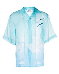 Мужская голубая рубашка с коротким рукавом с вышивкой от Gcds