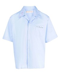 Мужская голубая рубашка с коротким рукавом с вышивкой от Marni