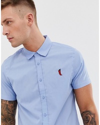 Мужская голубая рубашка с коротким рукавом с вышивкой от Threadbare