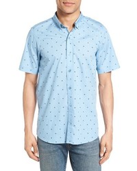 Голубая рубашка с коротким рукавом с геометрическим рисунком