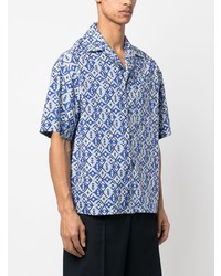 Мужская голубая рубашка с коротким рукавом с геометрическим рисунком от PUCCI