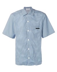 Мужская голубая рубашка с коротким рукавом с геометрическим рисунком от Prada
