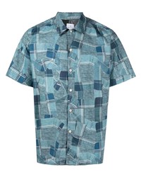 Мужская голубая рубашка с коротким рукавом с геометрическим рисунком от PS Paul Smith