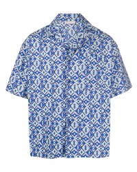 Мужская голубая рубашка с коротким рукавом с геометрическим рисунком от PUCCI
