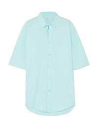 Голубая рубашка с коротким рукавом с принтом