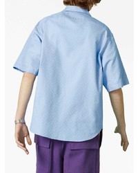 Мужская голубая рубашка с коротким рукавом с принтом от Gucci
